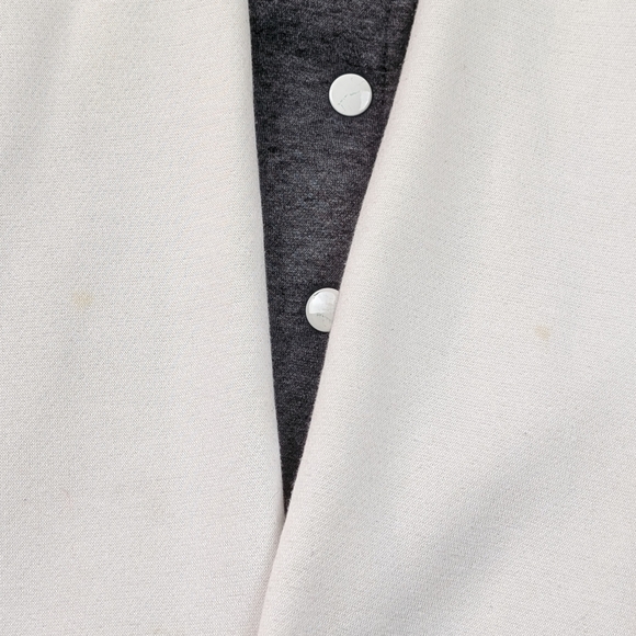 Iris Basic Fleece Snap Front Letterman "A" Jacket White Grey Women's M Varsity - Picture 7 of 16